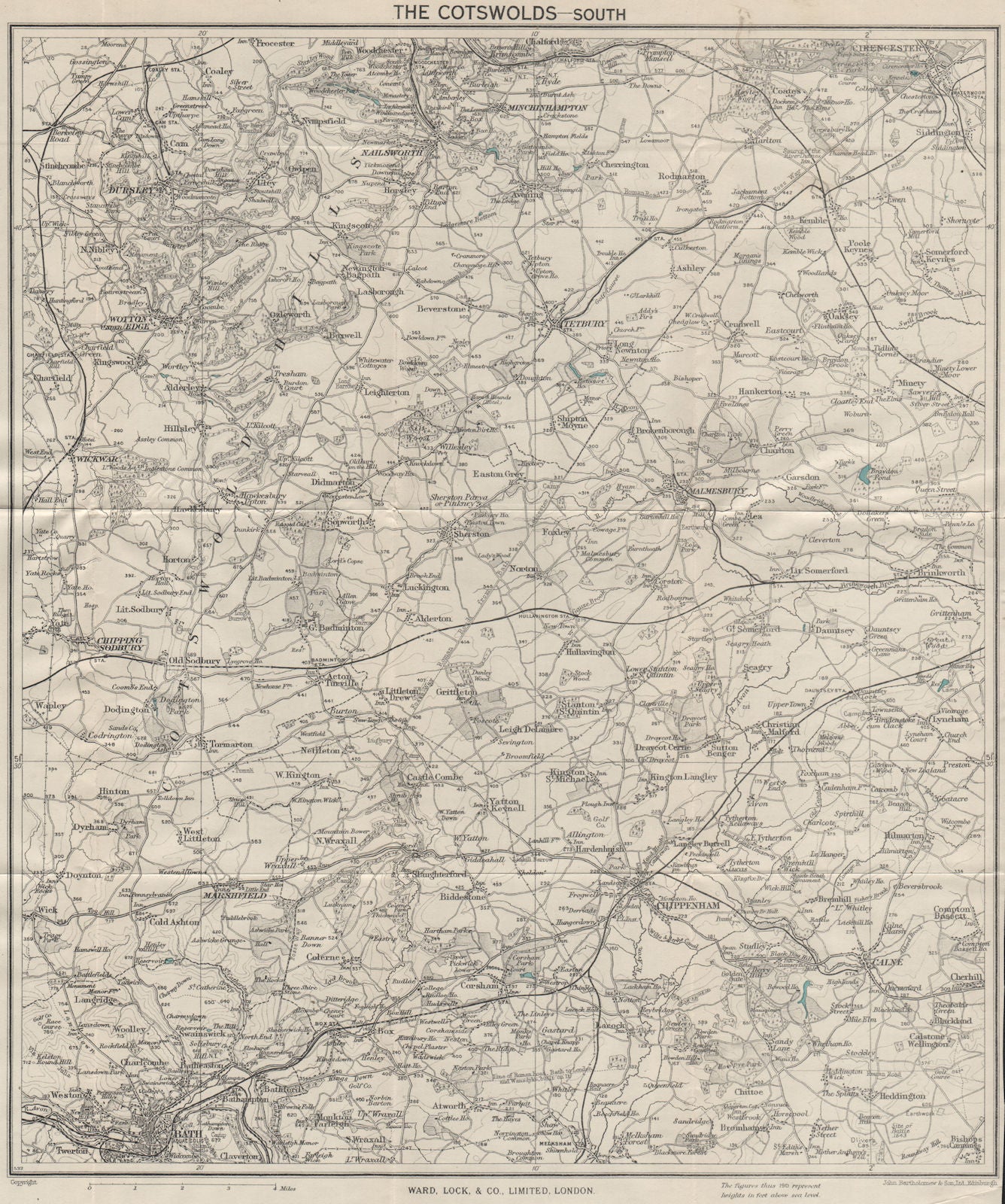 SOUTH COTSWOLDS Bath Cirencester Chippenham Tetbury. WARD LOCK 1948 map